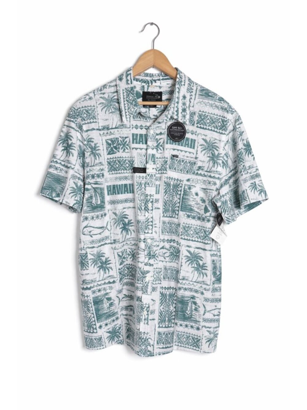 O'Neill Hawaiian Print Grayish Button Up Shirt Tropical Palm Beach Resort XXL